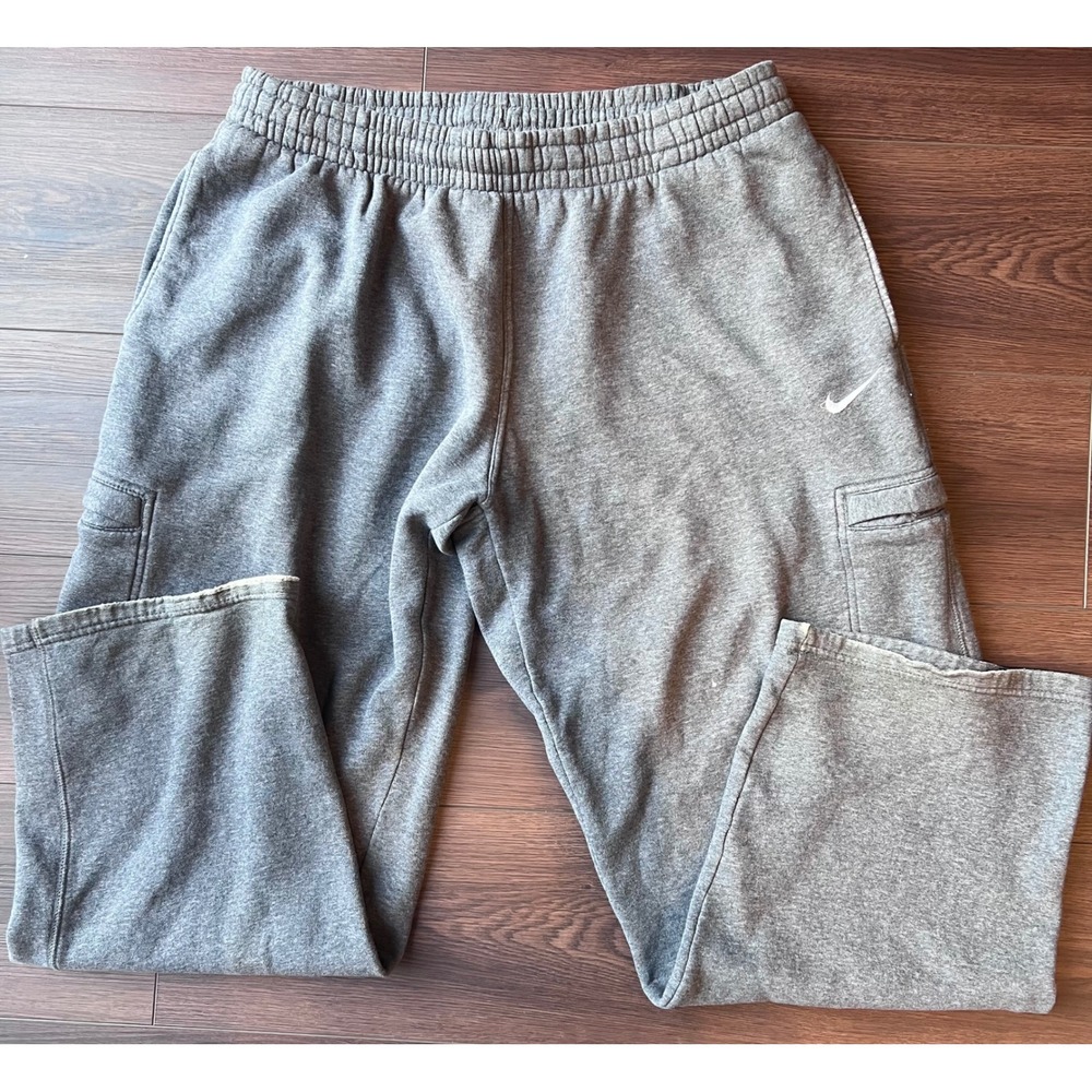 Nike Mens XXL Cargo Sweatpants Heather Gray Fleece Straight Leg Pockets Swoosh